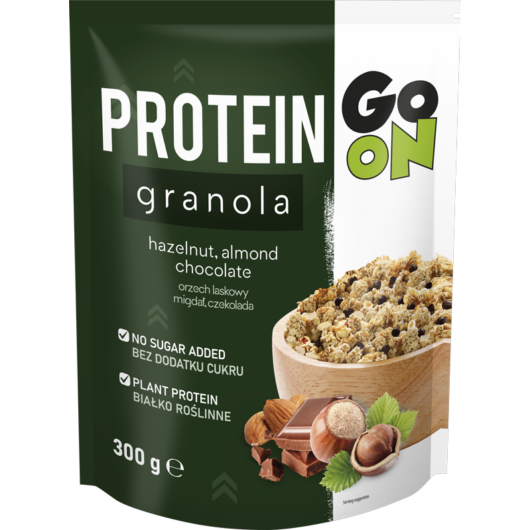 Protein granola   Go on teljes kiőrlésű gabonapelyhek hozzáadott fehérjével csokoládéval mogyoróval mandulával 300g